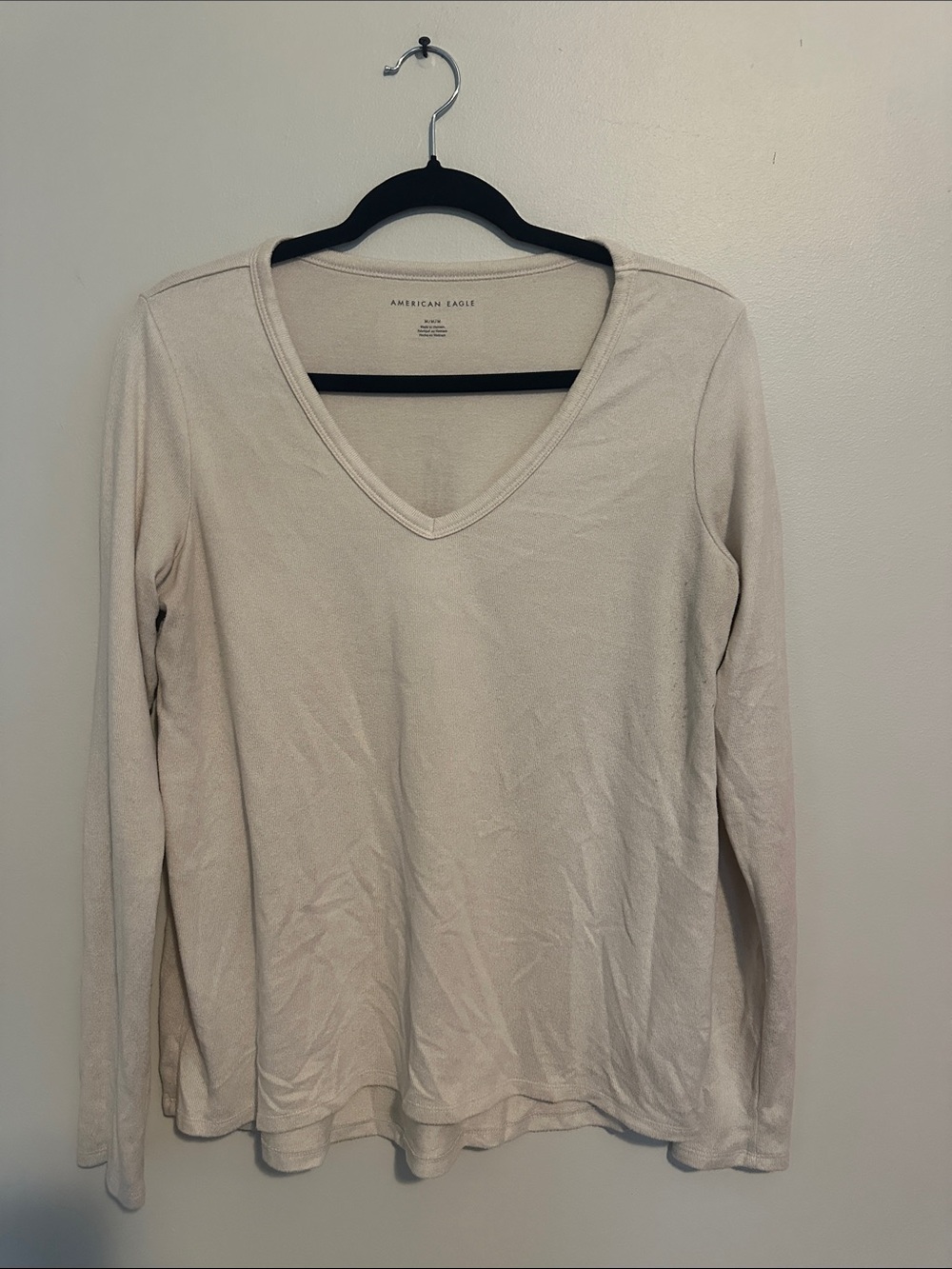 American Eagle Outfitters Women's Long Sleeve V-Neck Top - Cream